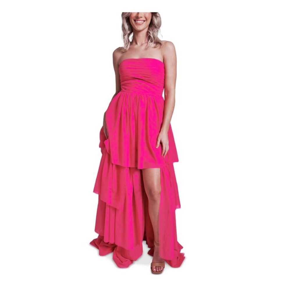 DEAR MOON Womens Gown Dress Pink Sleeveless Up Back Lined Pleate Juniors 1